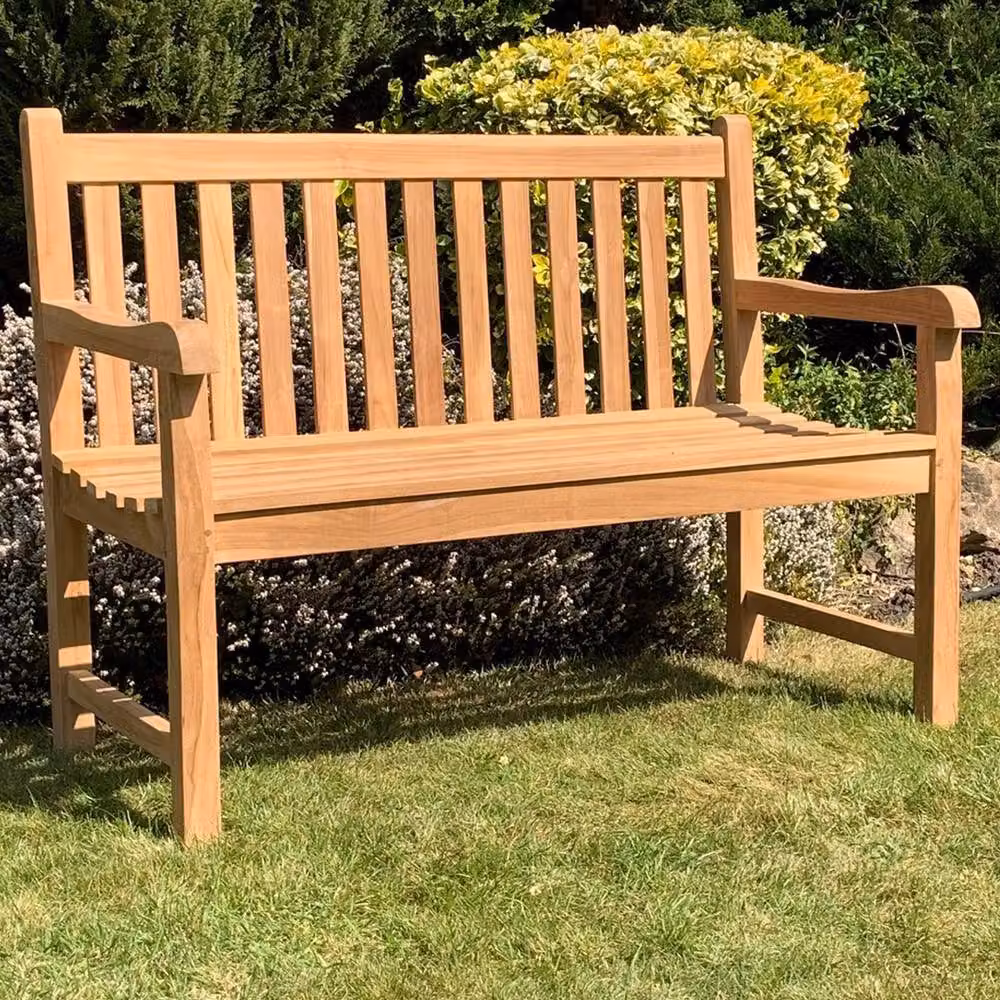 Minster 2 Seater Straight Wood Bench in Brown, W/D/H: 120 x 53 x 93 cm – 2
