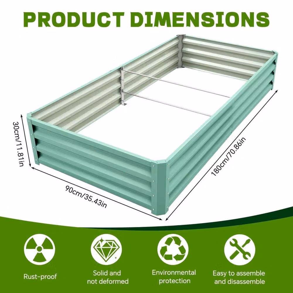 EONLION Green Metal Raised Bed for Vegetables and Herbs, W: 180 cm, D: 90 cm, H: 30 cm – 2
