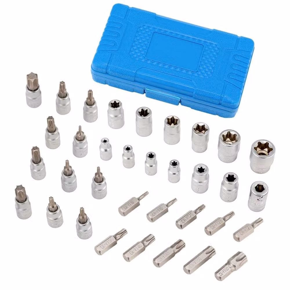 Nordara 34-Piece Torx Star Socket Bit Set with Case, Blue, Chrome Vanadium Steel – 3