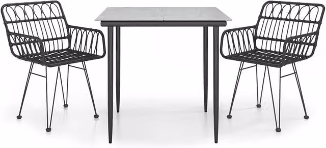 Berkfield Home 3 Piece Black Poly Rattan Garden Dining Set
