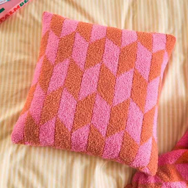 Furn Olsen Geometric Pink Square Polyester Cushion, W/D/H: 45 x 45 x 45 cm
