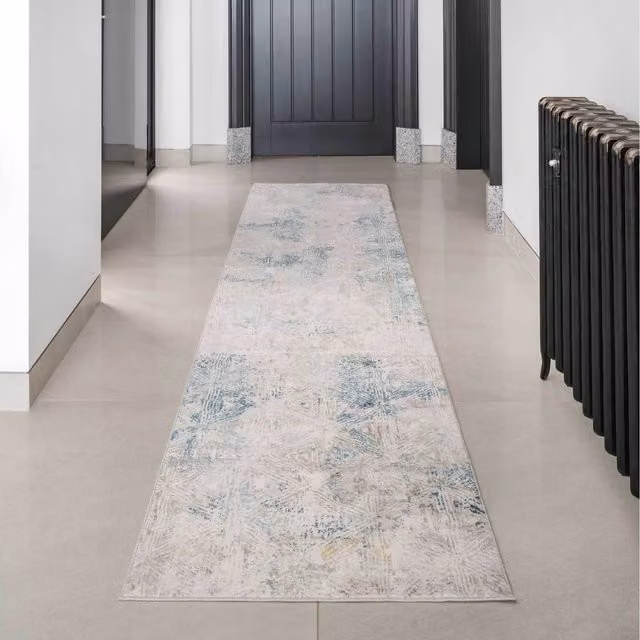 The Rug House Blue Abstract Geo Motif Modern Rectangular Living Area Rug W: 240 cm, D: 70 cm