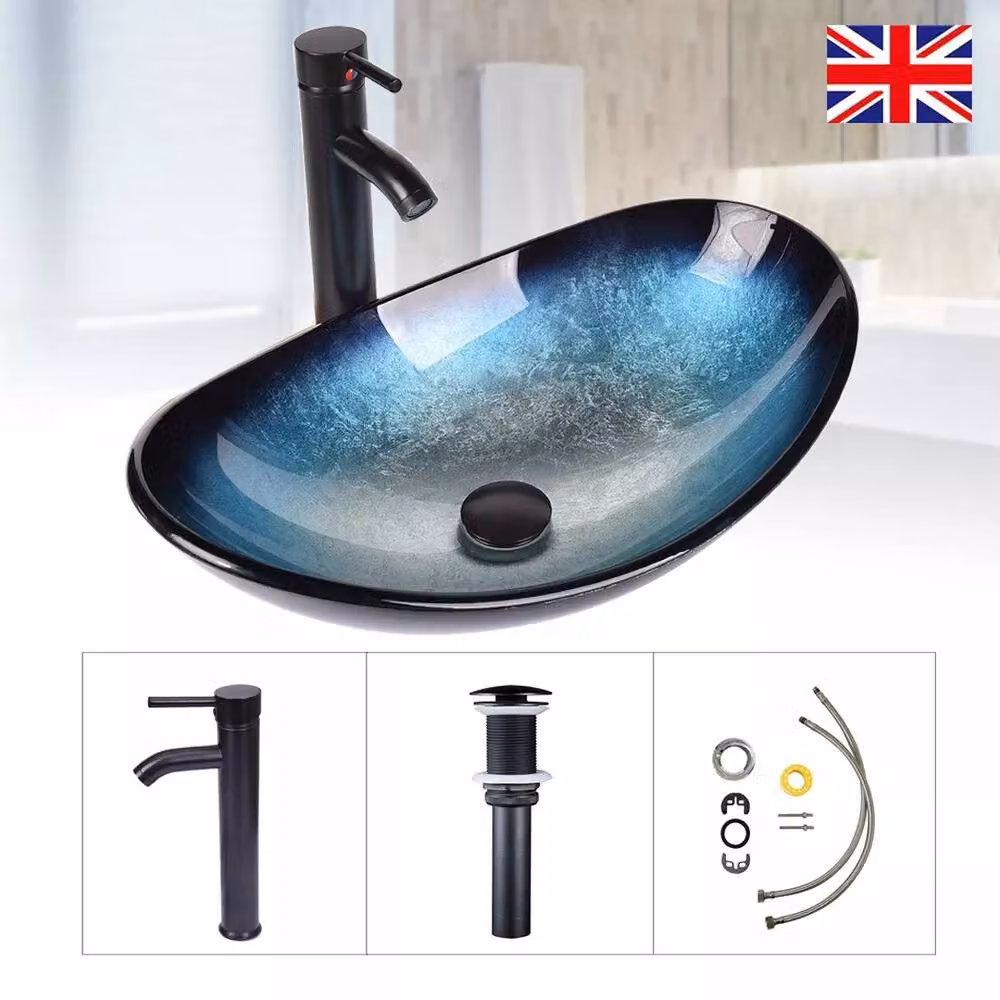Kelvenix Blue Oval Glass Countertop Bathroom Sink Bowl – 2