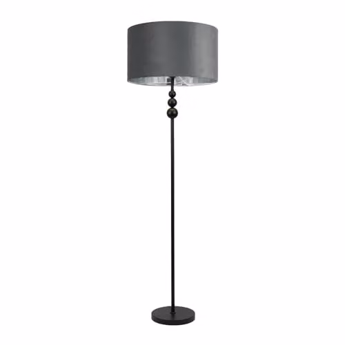 ValueLights Marissa Black Stacked Ball Floor Lamp with Grey Velvet and Chrome Inner Shade – 1