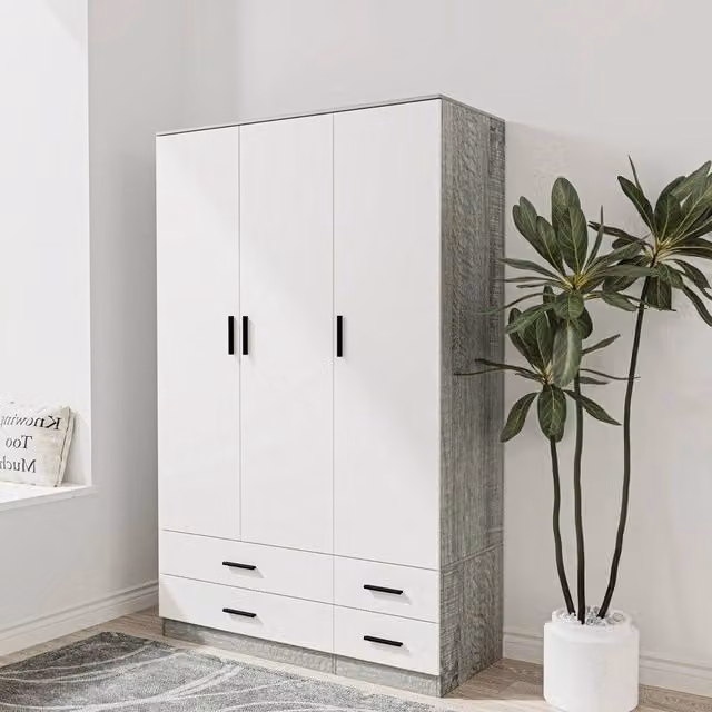 FORGEVIO Modern 3 Door 4 Drawer Wardrobe in Ash Grey and White – 1