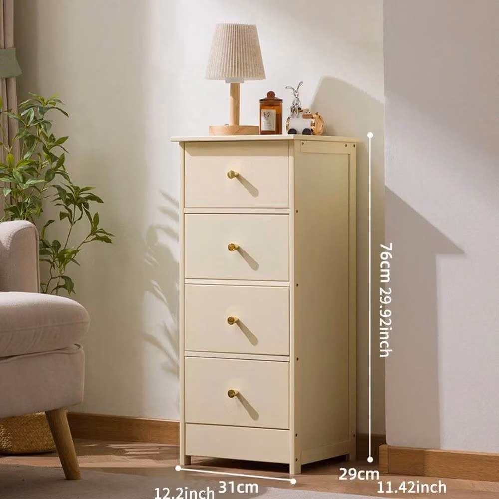 EONLION Wooden Chest of Drawers for Bedroom Storage in Cream, H 76 x W 29 x D 31 cm – 2