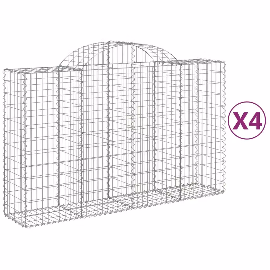 Berkfield Home Arched Gabion Baskets, 4 Piece Set, Silver Galvanised Steel, W: 200 cm, D: 50 cm, H: 120-140 cm – 2