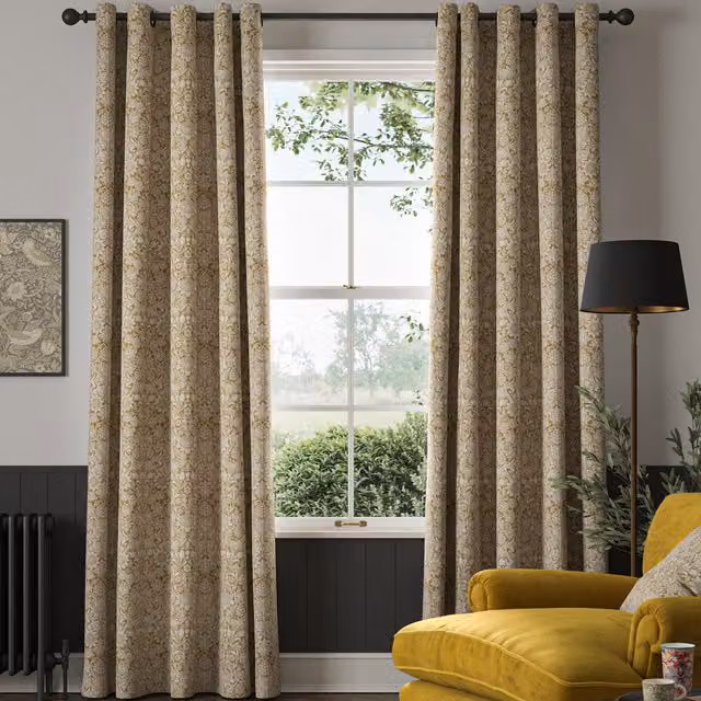 William Morris At Home Yellow Floral Blackout Eyelet Curtain Panel