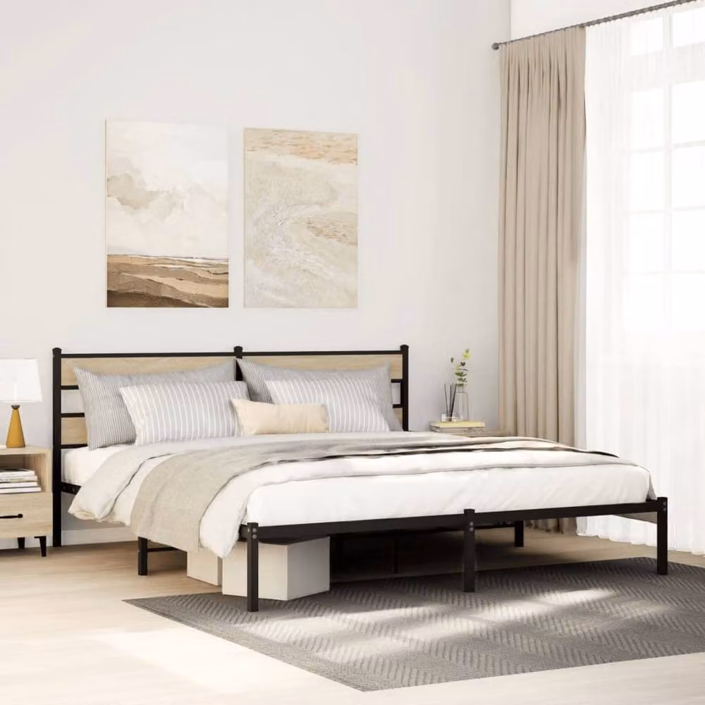 Berkfield Home Metal and Wood Bed Frame in Sonoma Oak and Brown, Super King, W/D/H: 180 x 91.5 x 187 cm – 2