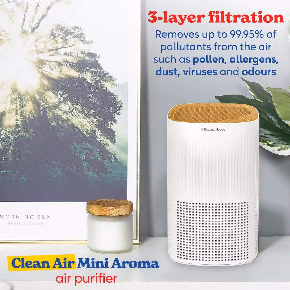 Russell Hobbs Clean Air Mini Aroma Air Purifier in White with Scandi Wood Effect and Fragrance Compartment RHAP1032WDW – 4