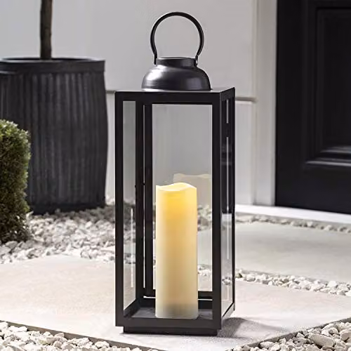 Lights4fun Large Waterproof Metal LED Candle Lantern in Slate Grey, H 46 x W 18 x D 18 cm