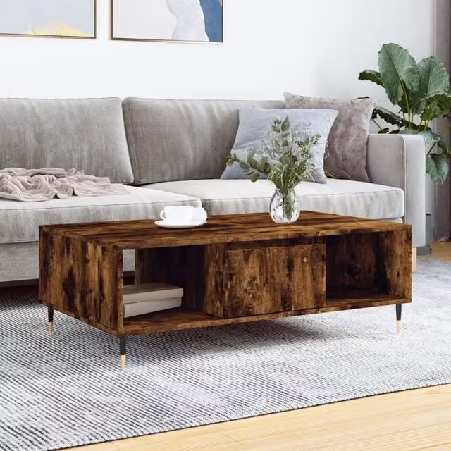 Berkfield Home Smoked Oak Coffee Table in Brown, W/D/H: 104 x 60 x 35 cm – 1