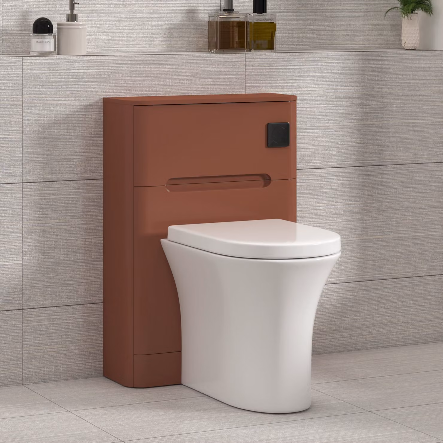Royal Bathrooms Venice Wall Mounted Terracotta Clay WC Unit with White Breeze Rimless Ceramic Toilet Pan, Soft Close Seat and Cistern, Width: 55 cm