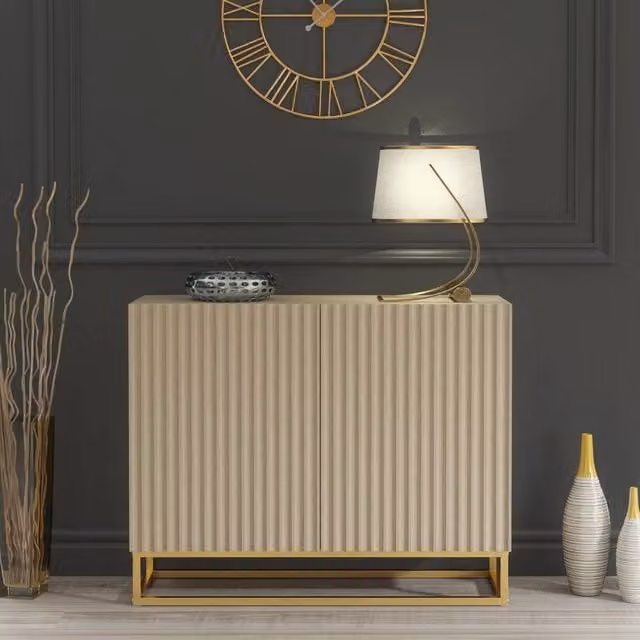 Mex Furniture LTD Ripple Sideboard in Cashmere Warm Beige and Gold