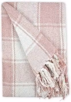 New Edge Blinds Comfy Check Collection Pink Cotton Woven Throw, W: 127 cm, D: 152 cm