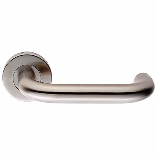 Loops Pair of 19mm Round Bar Safety Lever Door Handles with Slim Round Rose in Brushed Satin Steel