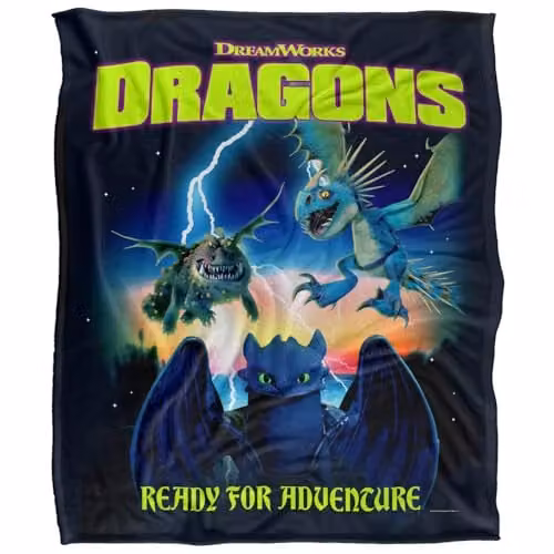 Trevco Toothless and Dragons Adventure Poster Super Soft Fleece Throw Blanket, Multicolour, W: 152 cm, D: 127 cm