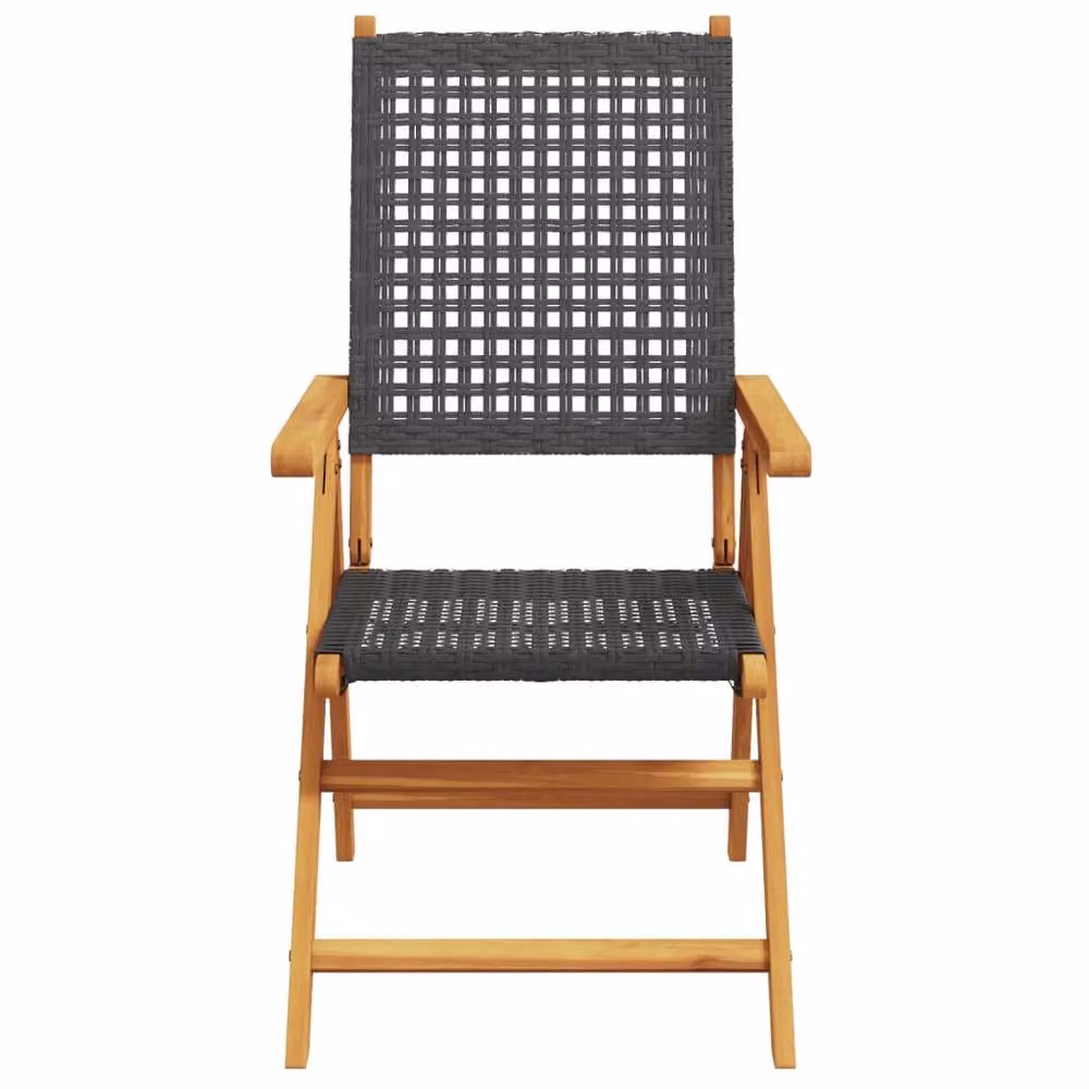 Berkfield Home Set of 4 Reclining Black Poly Rattan and Oiled Acacia Wood Garden Chairs with Armrests – 3