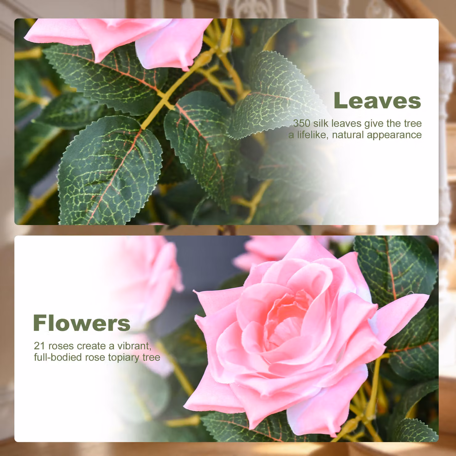 Outsunny Artificial Rose Tree with 21 Pink and Green Flowers, Height: 90 cm – 3