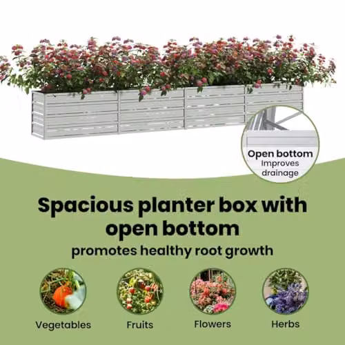 vidaXL Galvanised Steel Raised Bed in Silver, W: 320 cm, D: 40 cm, H: 45 cm – 4