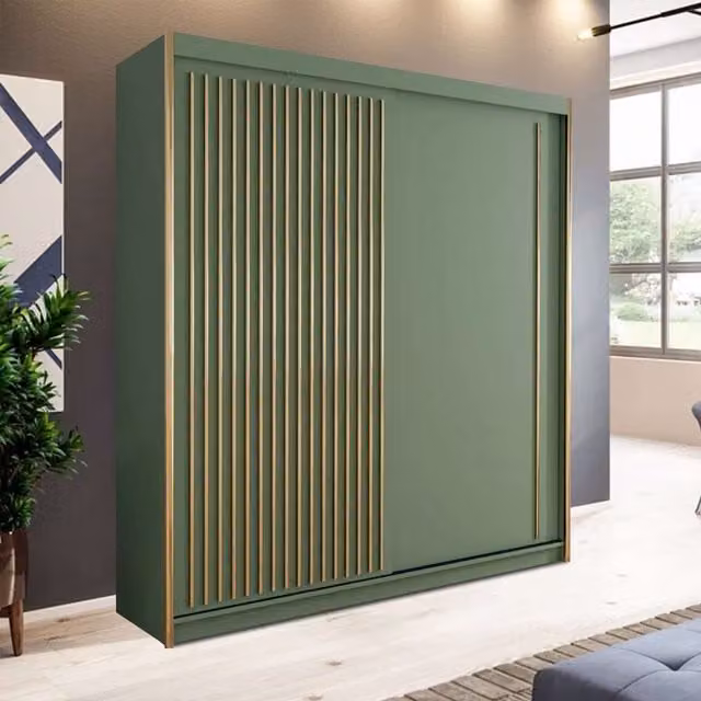 Sliding Wardrobes 4U Modern Double Sliding Wardrobe in Green, W: 203 cm, D: 62 cm, H: 217 cm