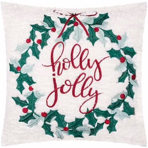 Riva Home Holly Wreath Embroidered Velvet Cushion, Multicolour, W/D/H: 45 x 45 x 45 cm