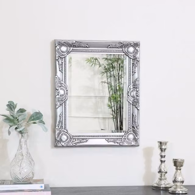 Melody Maison Vintage Silver Rectangular Wall Mirror, W: 52 cm x H: 52 cm