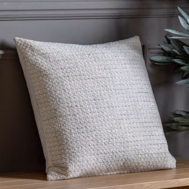 Perch & Parrow Plain Beige Chenille Square Filled Cushion W/D/H: 55 x 55 x 55 cm – 2