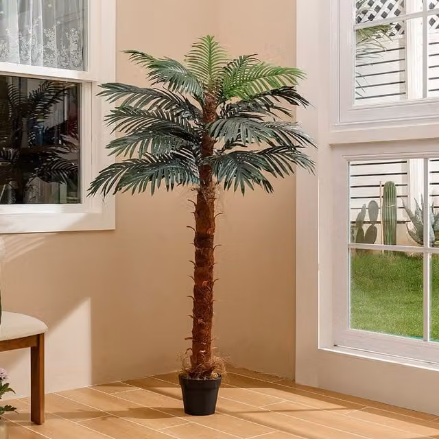 Livingandhome Artificial Green Palm Tree in Pot, Height: 150 cm
