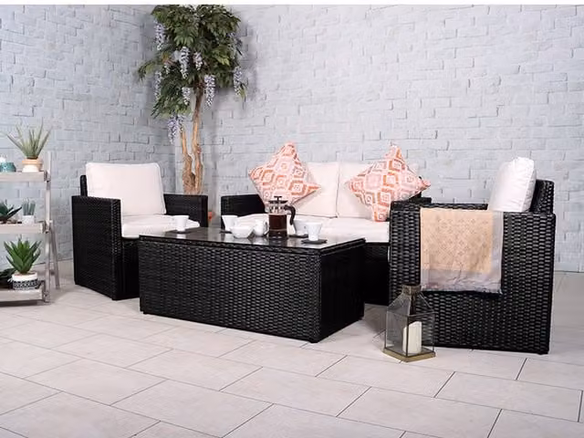 Royalcraft Classic 4 Piece Rattan and Metal Sofa Lounging Set in Black