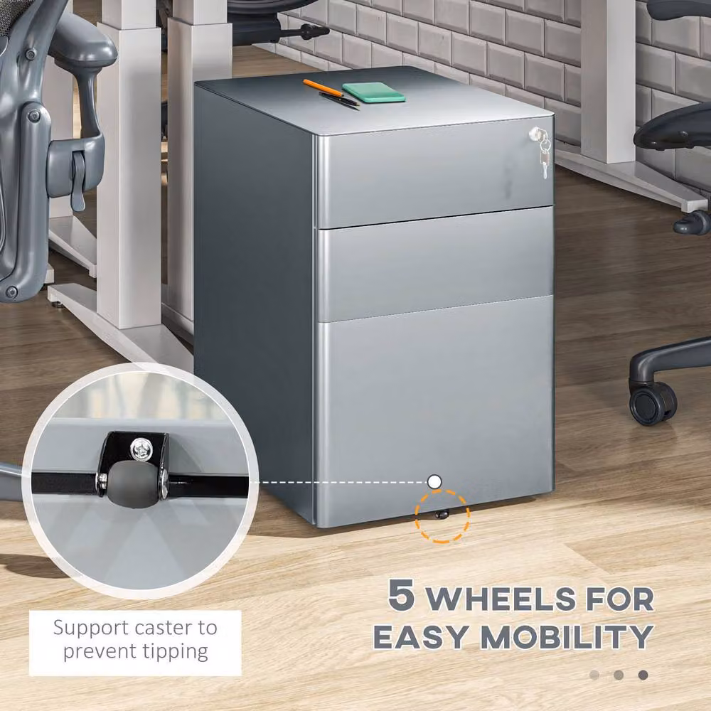STILVORA Grey Steel Filing Cabinet with 3 Lockable Drawers – 5