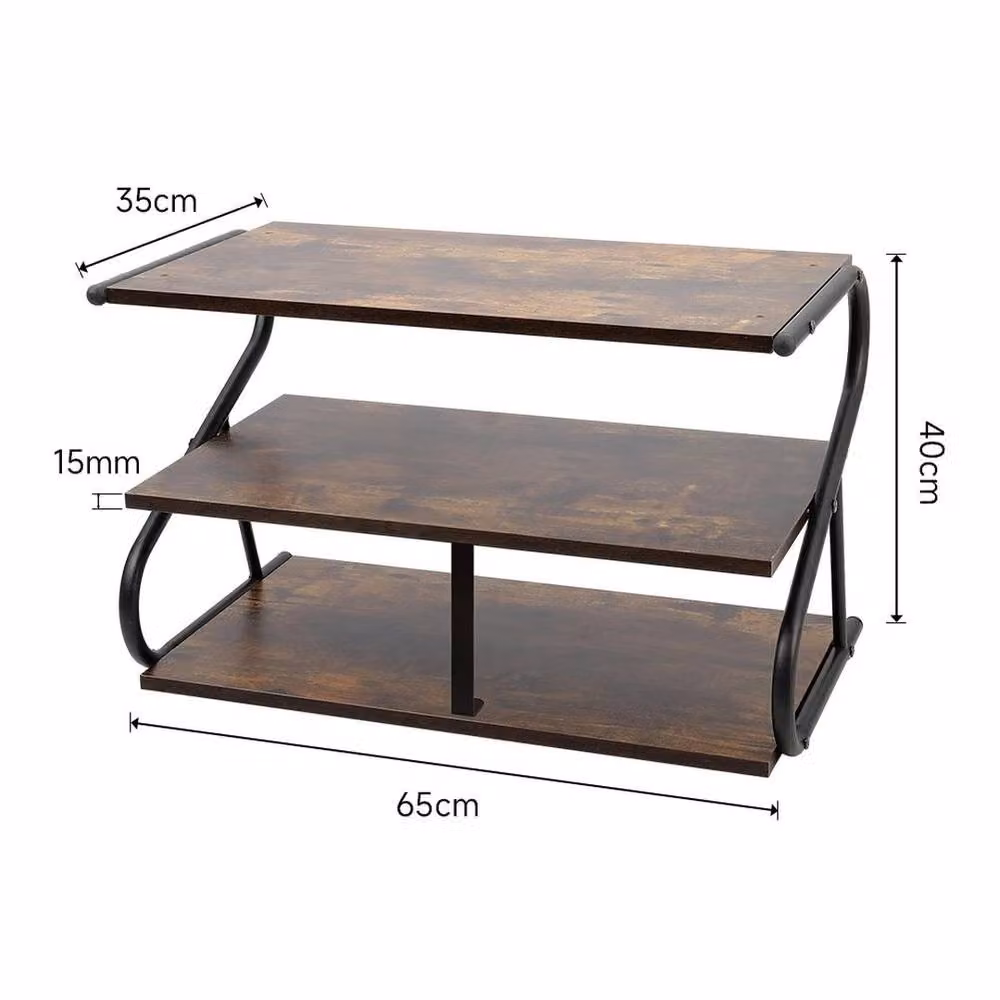 KORVIXA 3-Tier Industrial Metal and Wood Shoe Rack in Brown, W: 100 cm, D: 40 cm, H: 60 cm – 2