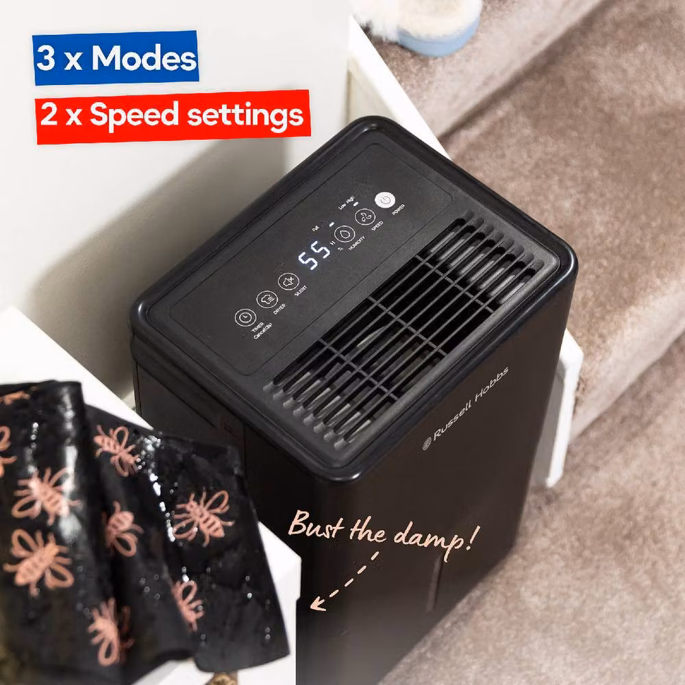 Russell Hobbs RHDH1002 Dehumidifier in Black, 10L/Day Capacity for Damp, Mould and Clothes Drying in Rooms up to 30m2 – 4