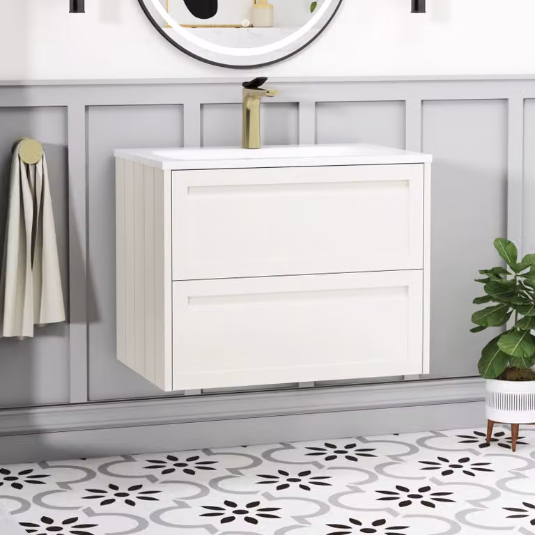 Royal Bathrooms Elmore 700mm Traditional Wall Hung 2 Drawer Vanity Unit with Matt Stone Basin in Classic White