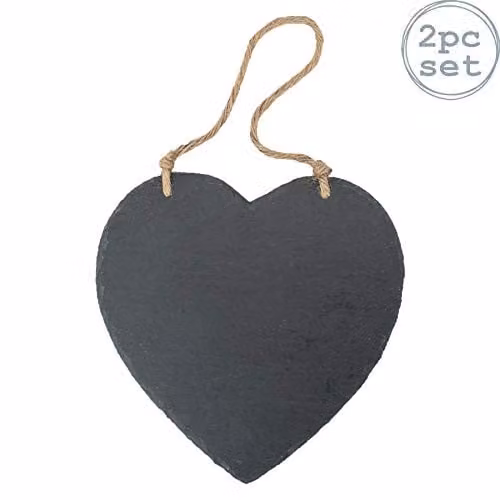 Nicola Spring Shabby Chic Slate Heart Hanging Notice Board, Grey, Pack of 2, W/H: 24.5 x 24.5 cm