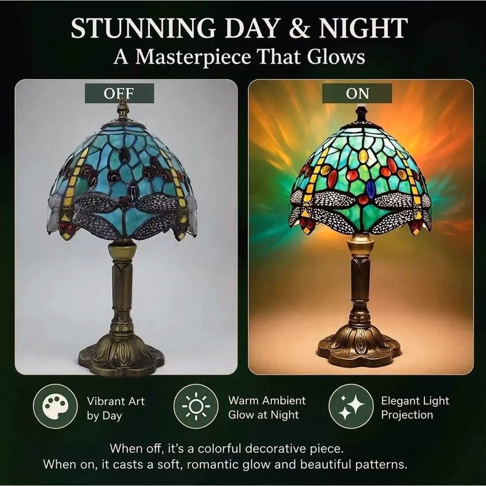 FORGEVIO Art Nouveau Handcrafted Stained Glass Table Lamp in Green and Bronze – 3