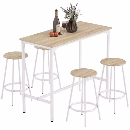 HOMCOM 5 Piece Bar Table and Stools Set in Brown and White with Metal and Wood Frame – 2