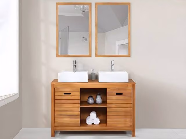 Vente-unique SEPANG Rectangular Mirror with Acacia Wood Surround in Walnut, W: 90 cm, H: 60 cm