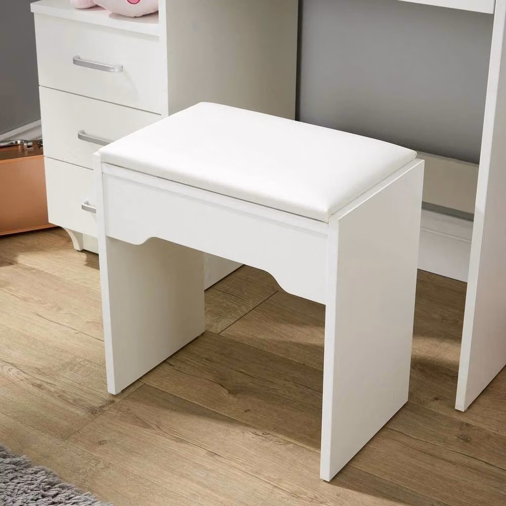 FORGEVIO 4 Drawer Dressing Table Vanity Desk with Mirror and Cushioned Stool in White – 3