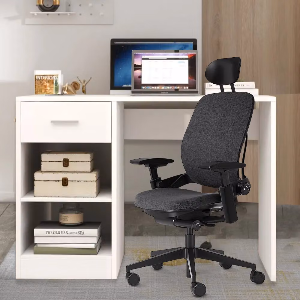 Hinsinc Computer Desk with Drawer and 2 Shelves, White, W: 100 cm, D: 40 cm, H: 74.5 cm – 3