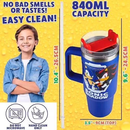 Get Trend Sonic the Hedgehog Insulated Kids Tumbler Travel Mug with Straw and Handle, Blue, 840ml – 6