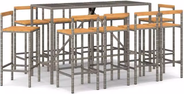 Berkfield Home 11 Piece Grey Poly Rattan and Solid Acacia Wood Garden Bar Set