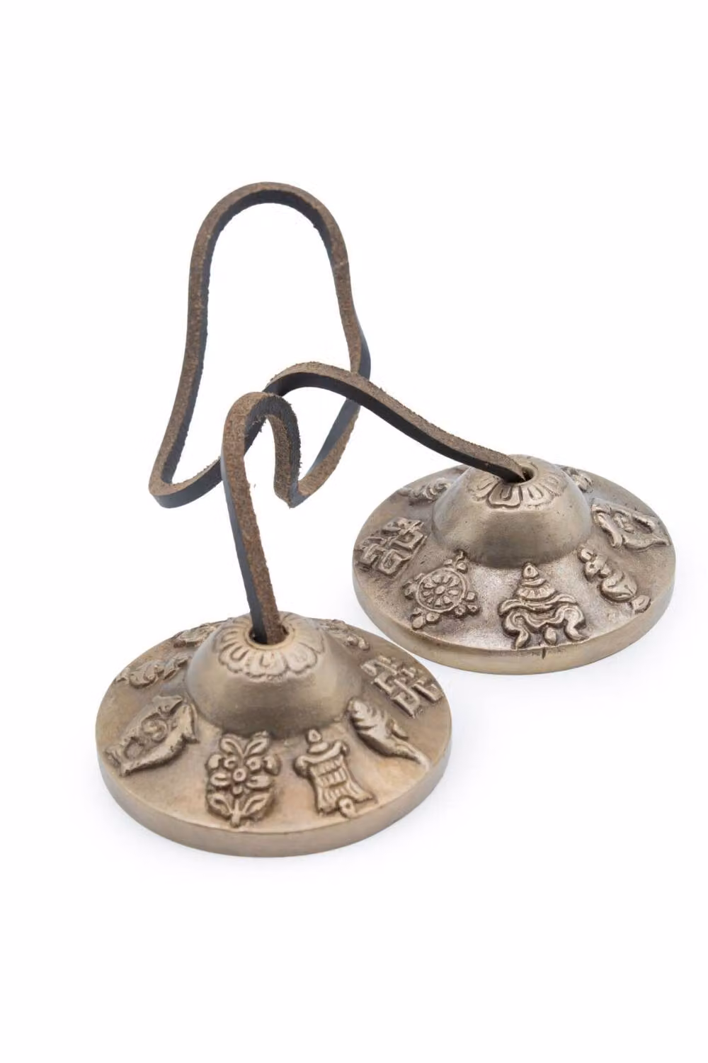 KDMD Brass Tibetan Tingsha Bells with Lucky Symbols in Bronze, Diameter: 6 cm – 2