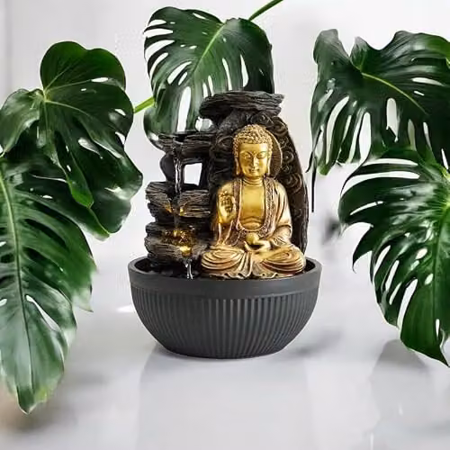 Buttercup Farm Minster Table-Top Ceramic Indoor Fountain with LED Light, Gold and Multicolour, W/D/H: 21 x 21 x 25 cm – 2