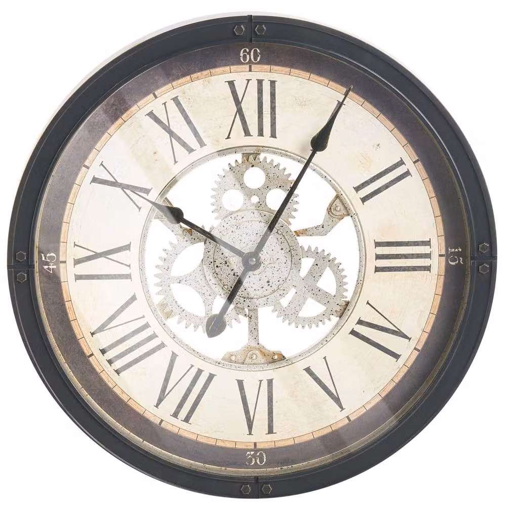 Wyld and Coco Classic Industrial Round Wall Clock in Black with Exposed Gears, Diameter: 50 cm – 2
