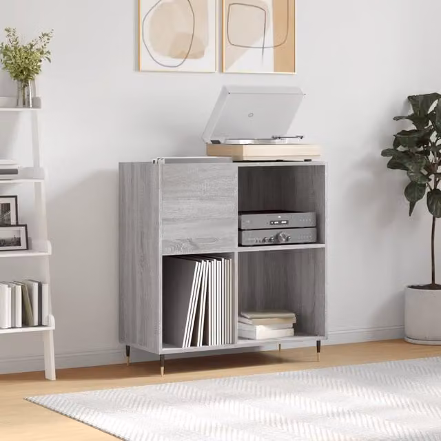 Berkfield Home Industrial Record Cabinet in Grey Sonoma, W: 84.5 cm, D: 38 cm, H: 89 cm