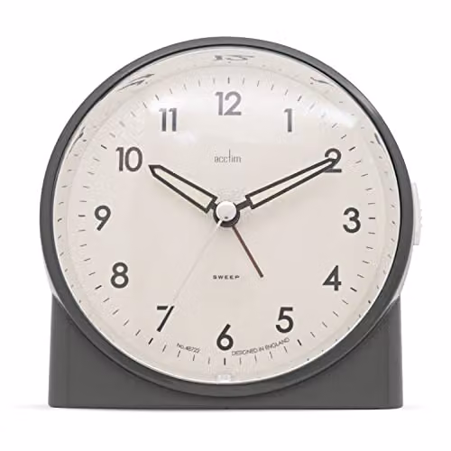 Acctim Arlo Analogue Backlight Alarm Clock with Non-Ticking Sweep and Luminous Tipped Hands in Blue or Grey