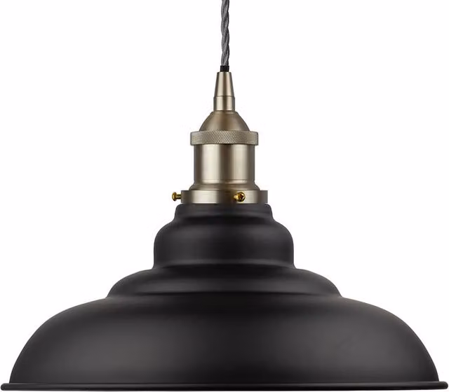 SE Home St Edmund's Matt Black and Brushed Chrome Pendant Light with Grey Twisted Detail