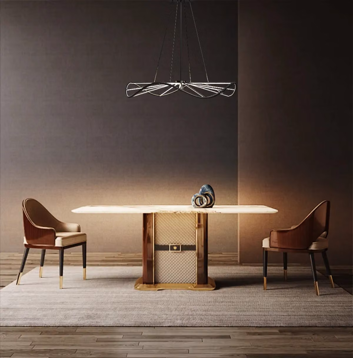 CGC Lighting Paraplu 1 Wave LED Ceiling Pendant Chandelier, Matt Black, Diameter: 90 cm – 2