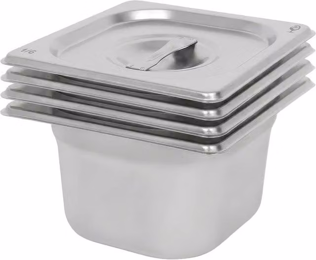 Argon Tableware Stainless Steel Gastronorm Containers with Lids, 1/6 Size, 1.5 l, Silver, Set of 4 – 2
